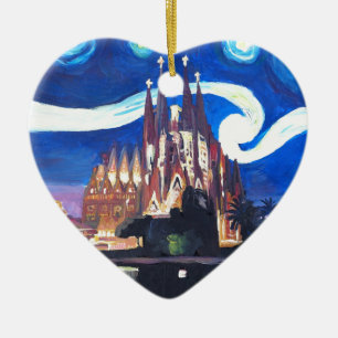 バルセロナのSagrada Familiaの星明かりの夜 セラミックオーナメント