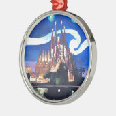 バルセロナのSagrada Familiaの星明かりの夜 メタルオーナメント (左)