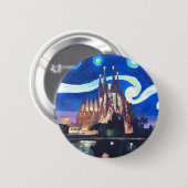 バルセロナのSagrada Familiaの星明かりの夜 缶バッジ (正面&裏面)