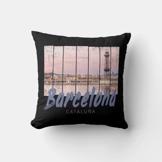 バルセロナカタロニアサンセットスカイラインスペインヴィンテージ クッション (正面)