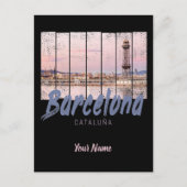 バルセロナカタロニアサンセットスカイラインスペインヴィンテージ シーズンポストカード (正面)