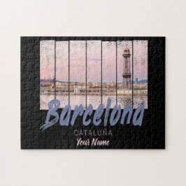 バルセロナカタロニアサンセットスカイラインスペインヴィンテージ ジグソーパズル