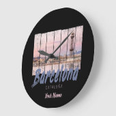 バルセロナカタロニアサンセットスカイラインスペインヴィンテージ ラージ壁時計 (傾斜)