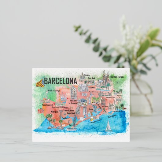 バルセロナカタロニアスペイン図解入りの、写真付きの旅行 箔シーズンポストカード (立ち正面)