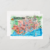 バルセロナカタロニアスペイン図解入りの、写真付きの旅行 箔シーズンポストカード (正面/裏面)