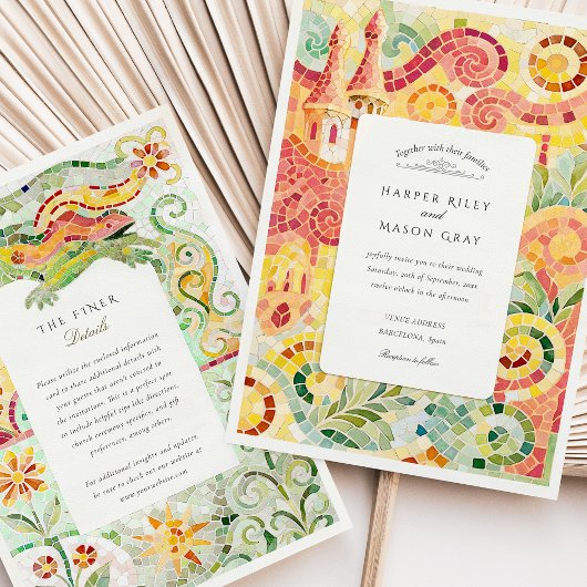 バルセロナガウディインスパイアモザイク結婚ス 招待状