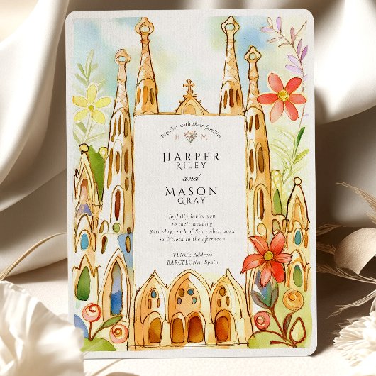 バルセロナガウディウォーター結婚カラー 招待状