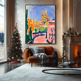 バルセロナサグラダファミリアとフォヴィストのスカイライン ポスター