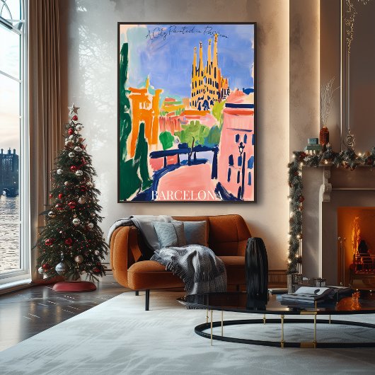 バルセロナサグラダファミリアとフォヴィストのスカイライン ポスター