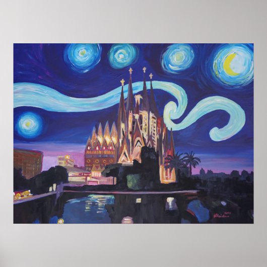 バルセロナサグラダファミリアスターリーナイト ポスター (正面)