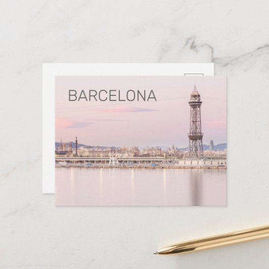 バルセロナスカイラインサンセットカタラノニアスペイン シーズンポストカード (正面/裏面インサイチュ)