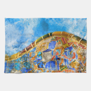 バルセロナスペインの公園Guell キッチンタオル