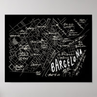 バルセロナスペインの地図ポスター – ブラックヴィンテージスタイル