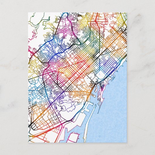 バルセロナスペインの地図 ポストカード (正面)