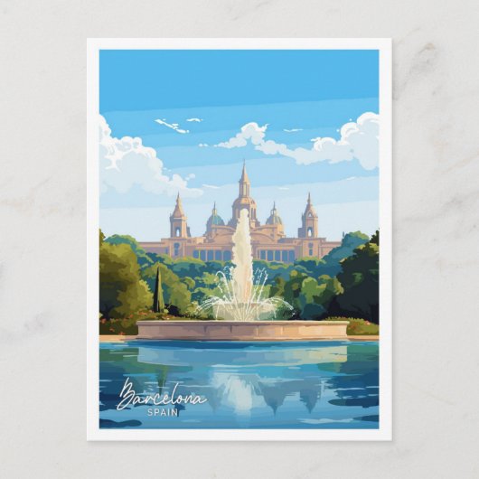バルセロナスペインアートトラベルヴィンテージイラストレーション ポストカード (正面)