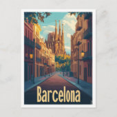 バルセロナスペインアートヴィンテージトラベルイラストレーション ポストカード (正面)