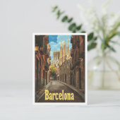 バルセロナスペインアートヴィンテージトラベルイラストレーション ポストカード (スタンド正面)