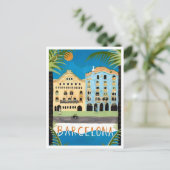 バルセロナスペインカラフルシティスケープレトロインスパイア ポストカード (スタンド正面)