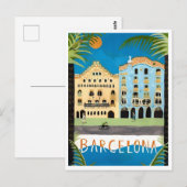 バルセロナスペインカラフルシティスケープレトロインスパイア ポストカード (正面/裏面)