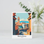 バルセロナスペイントラベルアートヴィンテージイラストレーション ポストカード (スタンド正面)