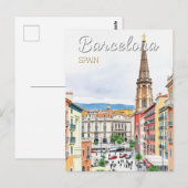 バルセロナスペイントラベルアートヴィンテージ ポストカード (正面/裏面)
