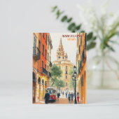 バルセロナスペイントラベルアートヴィンテージ ポストカード (スタンド正面)