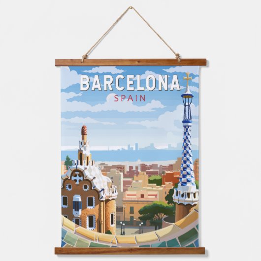 バルセロナスペイントラベルアートヴィンテージ 吊り下げ型タペストリー (正面)