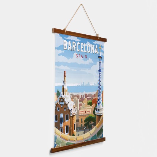 バルセロナスペイントラベルアートヴィンテージ 吊り下げ型タペストリー (傾斜あり)