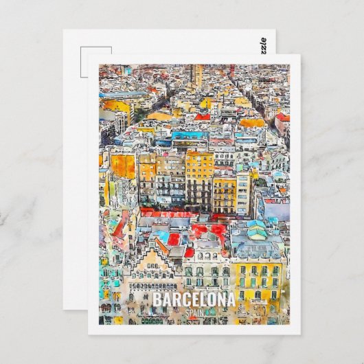 バルセロナスペイントラベルプレイスウォーターカラー ポストカード (正面/裏面)