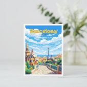 バルセロナスペイントラベルヴィンテージイラストレーション ポストカード (スタンド正面)