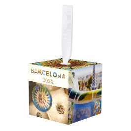 バルセロナスペインバケーショントラベルフォトクリスマス キューブオーナメント