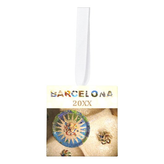 バルセロナスペインバケーショントラベルフォトクリスマス キューブオーナメント (正面)