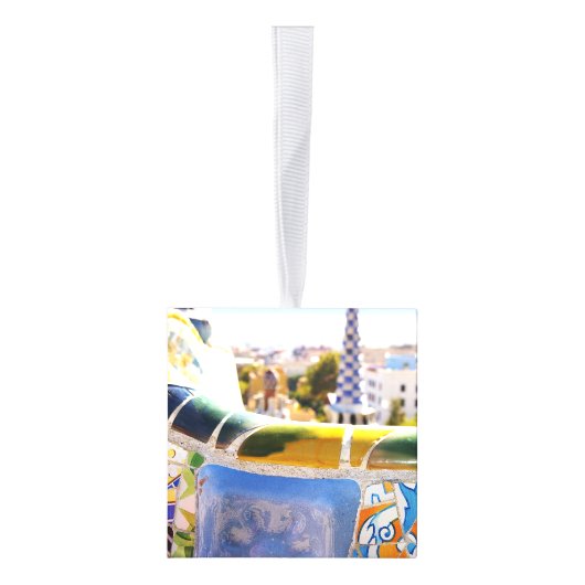 バルセロナスペインバケーショントラベルフォトクリスマス キューブオーナメント (右)