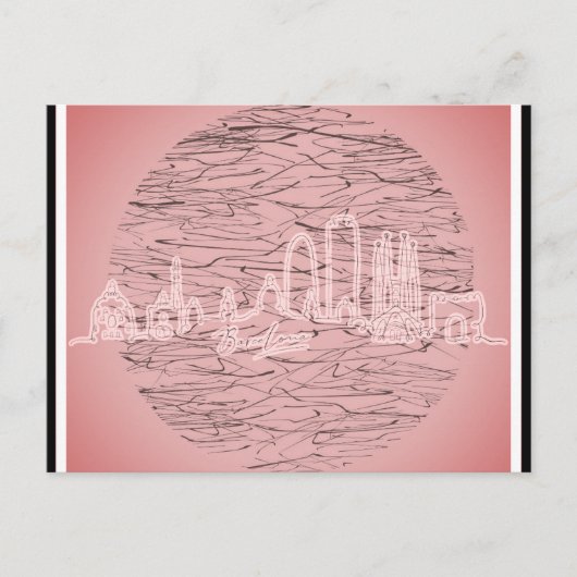 バルセロナスペインピンクシティスカイライントラベル ポストカード (正面)