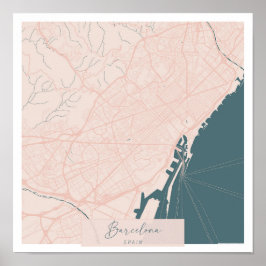 バルセロナスペインピンク&ブルーキュートスクリプト通り ポスター