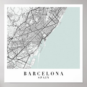 バルセロナスペインブルーウォーター通りの地図 ポスター