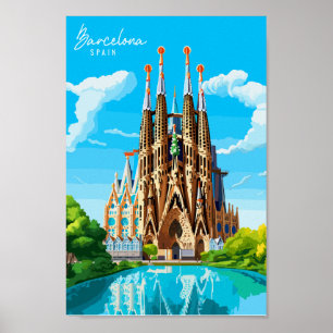 バルセロナスペインヴィンテージ旅行イラストレーション ポスター