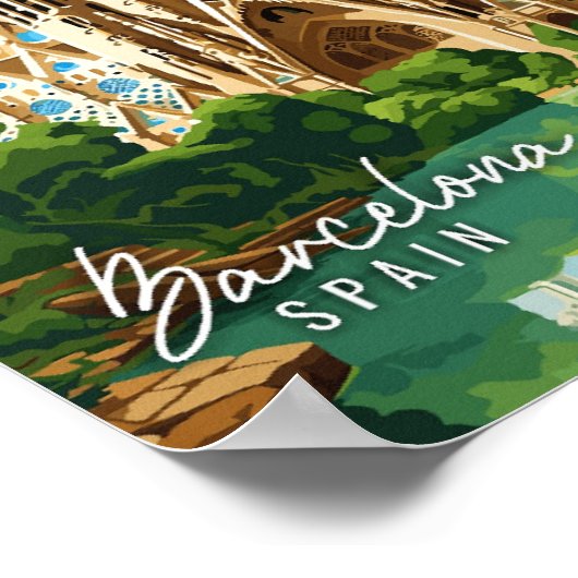 バルセロナスペインヴィンテージ旅行イラストレーション ポスター (角)