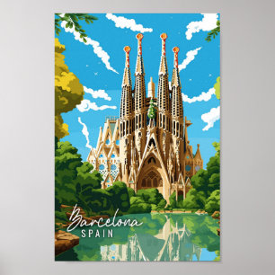 バルセロナスペインヴィンテージ旅行イラストレーション ポスター