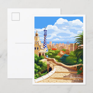 バルセロナスペインヴィンテージ旅行イラストレーション ポストカード