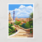 バルセロナスペインヴィンテージ旅行イラストレーション ポストカード (正面)