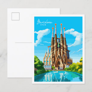 バルセロナスペインヴィンテージ旅行イラストレーション ポストカード
