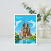 バルセロナスペインヴィンテージ旅行イラストレーション ポストカード (スタンド正面)