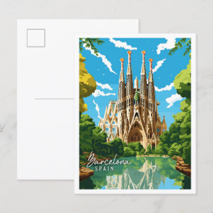 バルセロナスペインヴィンテージ旅行イラストレーション ポストカード
