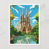 バルセロナスペインヴィンテージ旅行イラストレーション ポストカード (正面)
