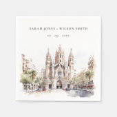 バルセロナスペイン大聖堂ウォーター結婚カラー スタンダードカクテルナプキン (正面)