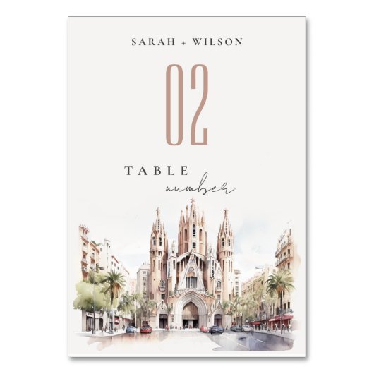 バルセロナスペイン大聖堂ウォーター結婚カラー テーブルナンバー (正面)