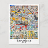バルセロナスペイン旅行水彩手描き ポストカード (正面)