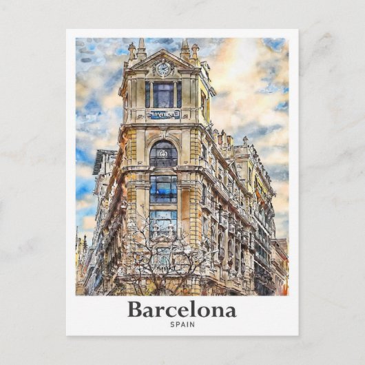 バルセロナスペイン旅行水彩手描き ポストカード (正面)