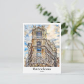 バルセロナスペイン旅行水彩手描き ポストカード (スタンド正面)